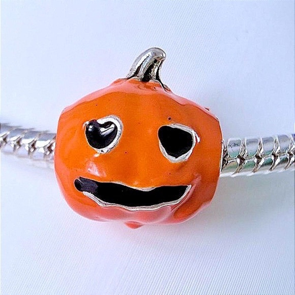 Orange Spooky Halloween Pumpkin Bead Charm Fits Snake Chain Bracelets